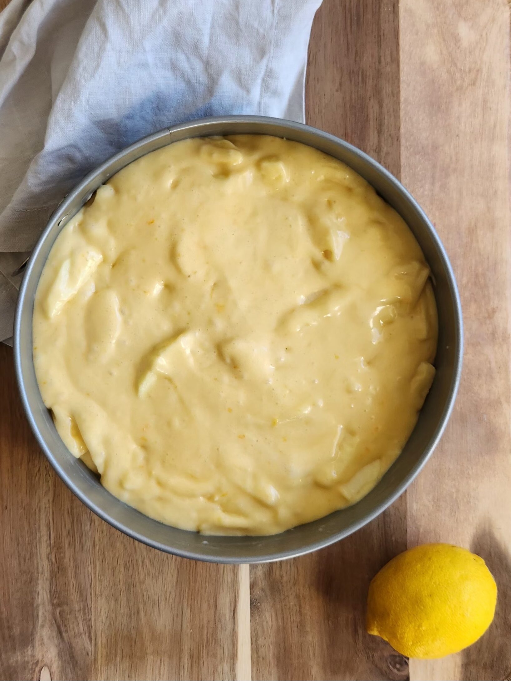 cake batter in baking tin ready to bake